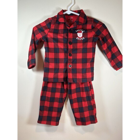 Carter's Santa's Helper Flame Resistant Buffalo Plaid Pajamas Size 3T New No Tag - Picture 1 of 5
